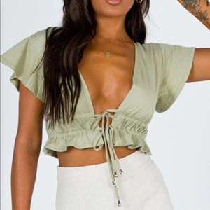 Princess Polly JAMISON REID CROP TOP KHAKI